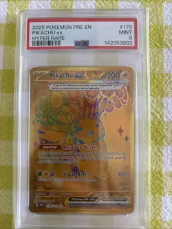 2025 POKEMON PRE EN-PRISMATIC EVOLUTIONS HYPER RARE #179 PIKACHU EX PSA 9 - Image 1