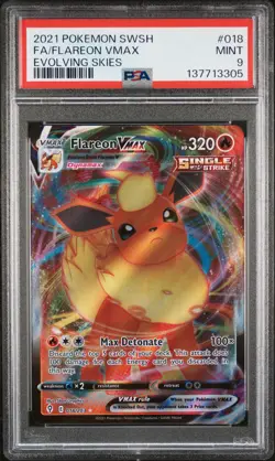 2021 POKEMON SWORD & SHIELD EVOLVING SKIES #018 FULL ART/FLAREON VMAX PSA 9 - Image 1