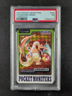 1997 Pocket Monsters Carddass CHARIZARD Prism Holo Rare #006 Japanese PSA 7 - Image 1