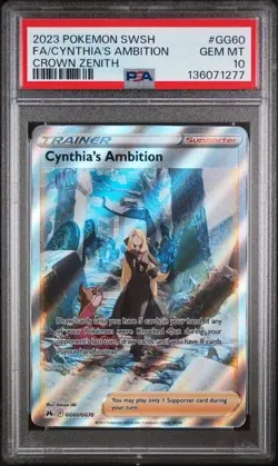 2023 Pokemon SWSH Crown Zenith #GG60 Full Art Cynthia's Ambition PSA 10 Gem Mint - Image 1