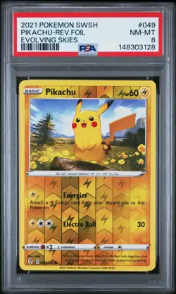 2021 POKEMON SWORD & SHIELD EVOLVING SKIES PIKACHU REV FOIL REVERSE HOLO PSA 8 - Image 1