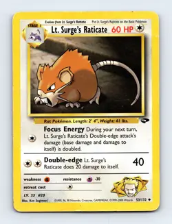 Lt. Surge's Raticate 053/132 Gym Challenge Non Holo Pokemon Card LP - Image 1
