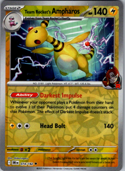 Ampharos (Team Rocket) 074/182 Holo Destined Rivals English Pokemon Card - Image 1