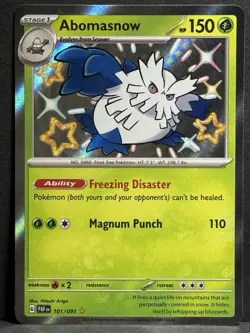 Pokemon Abomasnow Card 101/091 Shiny Holo Rare, Paldean Fates NM - Image 1