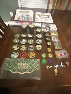 Pokemon Lot 175 Coins, Dice, Posters, Mat, Pins, Sleeves, Magnetic 3 Card Holder - Image 1