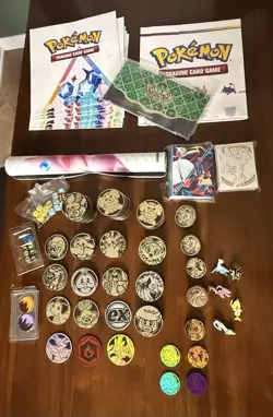 Pokemon Lot 175 Coins, Dice, Posters, Mat, Pins, Sleeves, Magnetic 3 Card Holder - Image 2