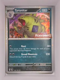 Pokemon TCG Tyranitar 135/193 Paldea Evolved Stamped Promo Cosmo Holo Card NM - Image 1