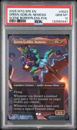 2025 MTG SPIDER-MAN ETERNAL 0023 GREEN GOBLIN, NEMESIS PSA 10 - Image 1