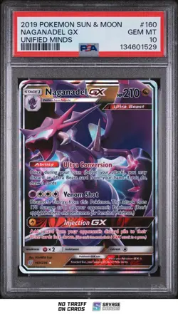 2019 Pokemon Sun & Moon Unified Minds Holo Naganadel GX PSA 10 #160/236 - Image 1