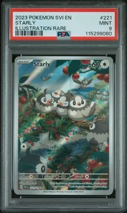 2023 POKEMON SVI EN-SCARLET & VIOLET ILLUSTRATION RARE #221 STARLY PSA 9 - Image 1