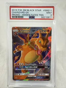 2019 POKEMON SM BLACK STAR PROMO HIDDEN FATES TINS #SM211 CHARIZARD GX PSA 9 - Image 1