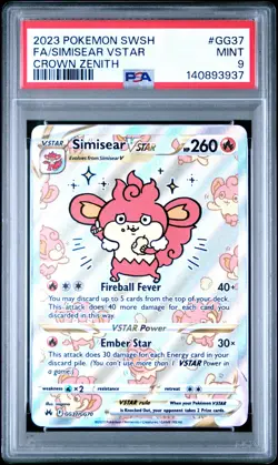 2023 POKEMON SWORD & SHIELD CROWN ZENITH #GG37 FULL ART/SIMISEAR VSTAR PSA 9 - Image 1