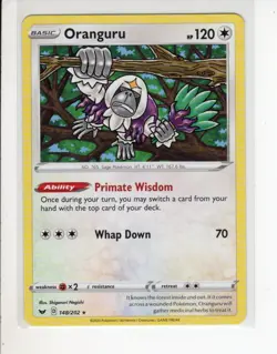 ORANGURU SWORD & SHIELD BASE SET RARE NON-HOLO FOIL POKEMON CARD 148/202 NM/M - Image 1
