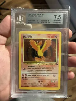1999 Pokemon TCG Moltres 12/62 Fossil Holo Rare BGS 7.5 BECKETT - Image 1