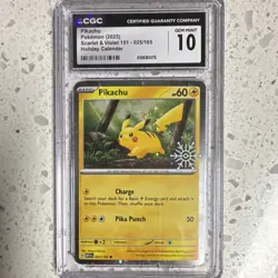 SWIRL🔥Pokemon TCG Pikachu Promo Holiday StampCGC 10 Scarlet Violet 151 025/165 - Image 1