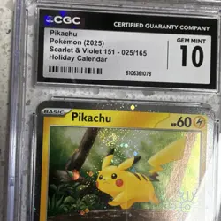 SWIRL🔥Pokemon TCG Pikachu Promo Holiday StampCGC 10 Scarlet Violet 151 025/165 - Image 3
