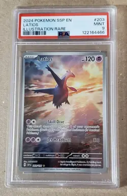 LATIOS ILLUSTRATION 2024 POKEMON SURGING SPARKS FULL ART HOLO 203/191 PSA 9 MINT - Image 1