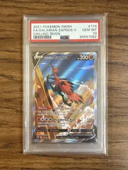 Pokemon Galarian Zapdos Alt Art 174 PSA 10 Chilling Reign - Image 1