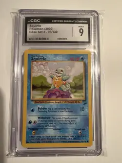 Pokemon Squirtle 093/130 Base Set 2 Regular Common 40 HP English 2000 CGC 9 - Image 1