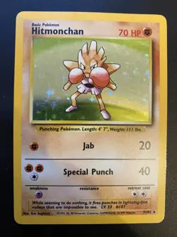 Hitmonchan 7/102 Holo Rare Base Set Unlimited Pokemon 770 - Image 4