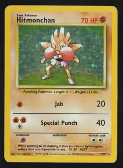 Pokemon TCG Hitmonchan Base Set 7/102 Holo Unlimited Holo Rare LP/MP - Image 1
