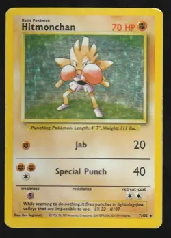 Pokemon TCG Hitmonchan Base Set 7/102 Holo Unlimited Holo Rare MP - Image 1