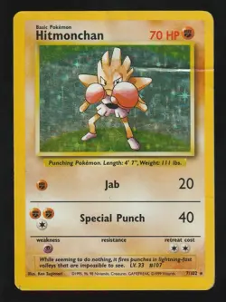 Pokemon TCG Hitmonchan Base Set 7/102 Holo Unlimited Holo Rare DMG - Image 1