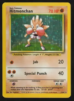 Pokemon TCG Hitmonchan Base Set 7/102 Holo Unlimited Holo Rare LP - Image 1
