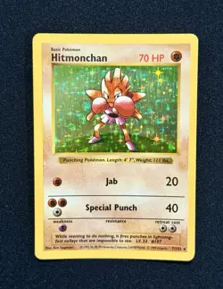 Pokemon TCG Hitmonchan Base Set Holo Unlimited Rare 7/102 - Image 1