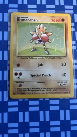 Pokemon TCG Hitmonchan Base Set Holo Card 7/102 Unlimited Rare Vintage - Image 1