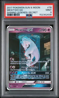 2017 POKEMON SUN & MOON SHINING LEGENDS SECRET #78 MEWTWO GX PSA 9 - Image 1