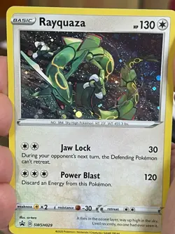 POKEMON RAYQUAZA SWSH029 BLACK PROMO STAR COSMOS HOLOFOIL WITH SWIRL NM CARD - Image 1