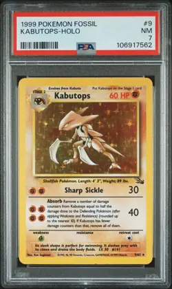PSA 7 Kabutops 9/62 Fossil Holo Pokemon 1999 Vintage Slab - Image 1