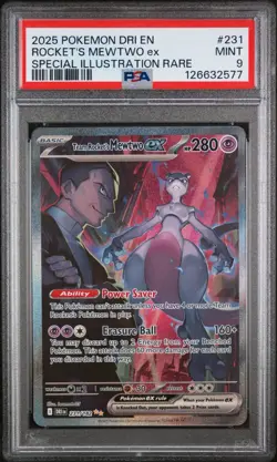 2025 POKEMON DRI EN-DESTINED RIVALS #231 ROCKET'S MEWTWO EX SIR PSA 9. - Image 1