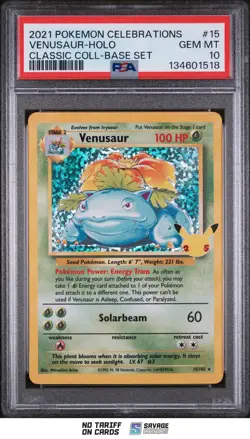 2021 Pokemon Celebrations Classic Base Set Holo Venusaur PSA 10 #15/102 - Image 1