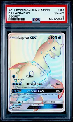 Pokemon 2017 Sun & Moon Lapras GX Full Art Secret Rare #151 PSA 8 NM-MT - Image 1