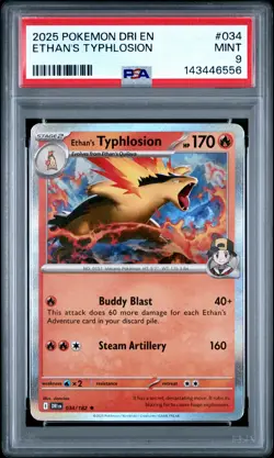 2025 POKEMON DRI EN-DESTINED RIVALS #034 ETHAN'S TYPHLOSION PSA 9 - Image 1