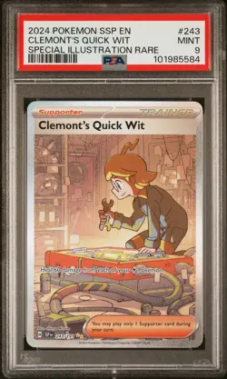 2024 POKEMON SSP EN-SURGING SPARKS #243 CLEMONT'S QUICK WIT PSA 9 - Image 1