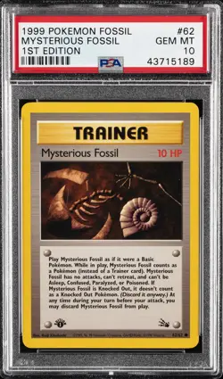1999 POKEMON FOSSIL 1ST ED #62 MYSTERIOUS FOSSIL PSA 10 - Image 1