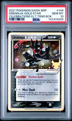 2021 POKEMON SWSH PROMO CLEBRATIONS ETB #144 GRENINJA-GOLD STAR PSA 10 - Image 1