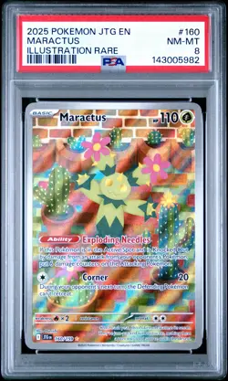 2025 POKEMON JTG EN-JOURNEY TOGETHER ILLUSTRATION RARE #160 MARACTUS PSA 8 - Image 1