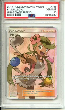 2017 TCG POKEMON SUN AND MOON MALLOW GUARDIANS RISING #145 FA PSA 10 GEM MINT - Image 1