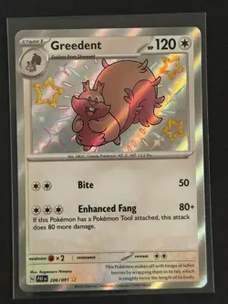 Greedent Shiny Rare 206/091 Paldean Fates Pokemon TCG - Image 1