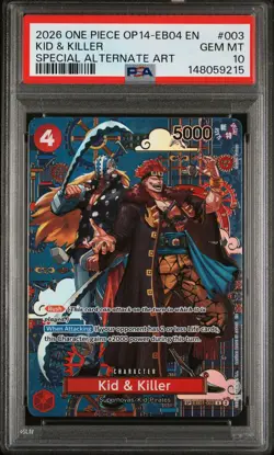2026 ONE PIECE THE AZURE SEA'S SEVEN SPECIAL ALT ART #003 KID & KILLER PSA 10 - Image 1