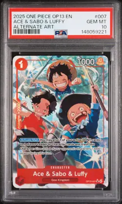 2025 ONE PIECE OP13-CARRYING ON HIS WILL ALTERNATE ART ACE & SABO & LUFFY PSA 10 - Image 1