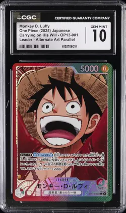 2025 ONE PIECE JPN CARRYING ON HIS WILL ALT ART #OP13-001 MONKEY D LUFFY CGC 10 - Image 1