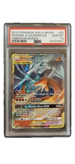 2019 Pokemon Sun & Moon Reshrm Charizard GX Unbroken Bonds #20 PSA Gem Mint 10 - Image 1