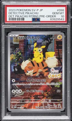2023 POKEMON JAPANESE SV-P PROMO #098 DETECTIVE PIKACHU PSA 10 - Image 1