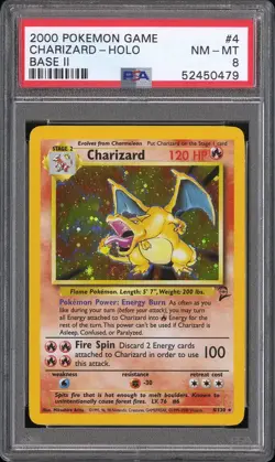 2000 Pokemon Charizard Holo Base Set II #4/130 PSA 8 NM-MT - Image 1