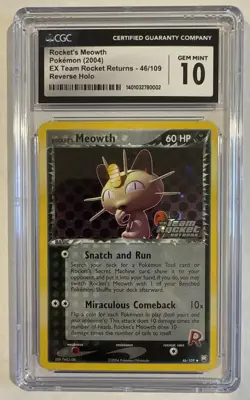 CGC 10 Pokemon Rocket's Meowth EX Team Rocket Returns Reverse Holo #46 - Image 1